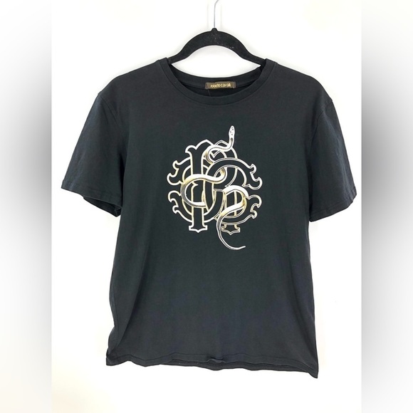 Roberto Cavalli Size Large Snake Logo Tee Shirt Logo Monogram Top Short Sleeve - Picture 2 of 10